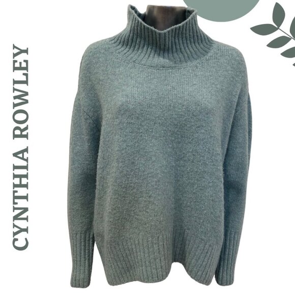 Cynthia Rowley Sage Green Turtleneck Sweater | Slouchy Knit | Size Medium - Picture 1 of 5